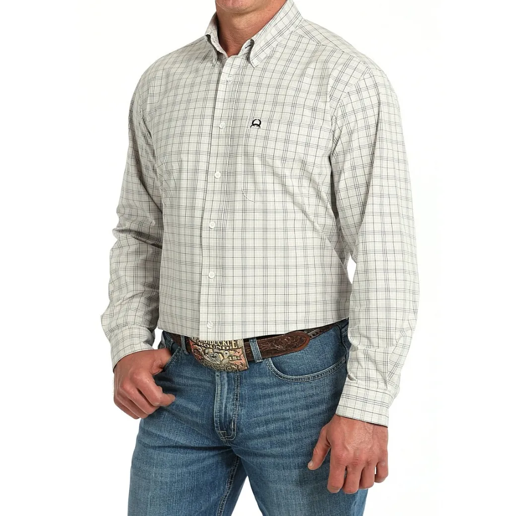 Men's Cinch ArenaFlex White Plaid LS Shirt