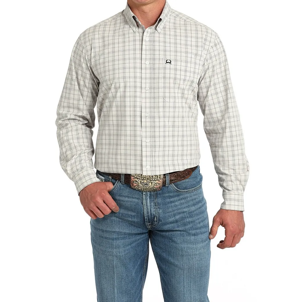 Men's Cinch ArenaFlex White Plaid LS Shirt