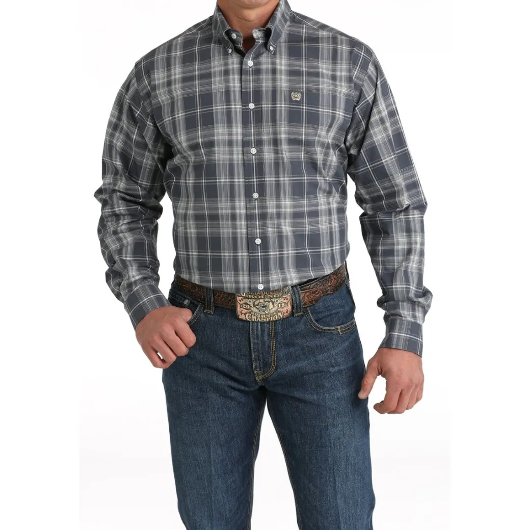 Men's Cinch Blue Grey Plaid LS Shirt