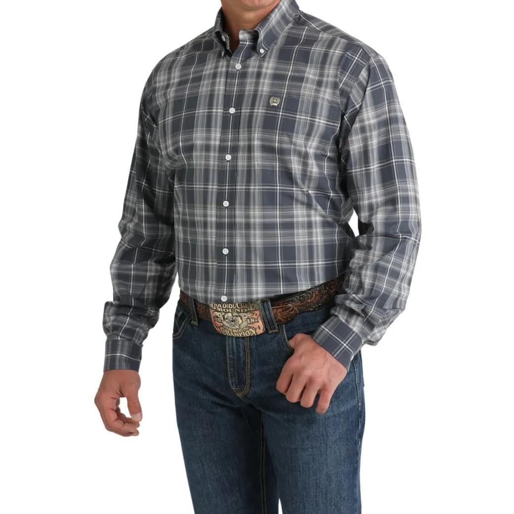 Men's Cinch Blue Grey Plaid LS Shirt