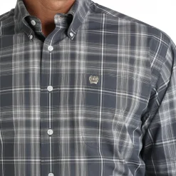 Men's Cinch Blue Grey Plaid LS Shirt