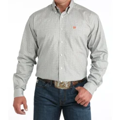 Men's Cinch Cream Geo Print LS Shirt