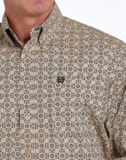 Men's Cinch Khaki Geo Print Shirt Long Sleeve