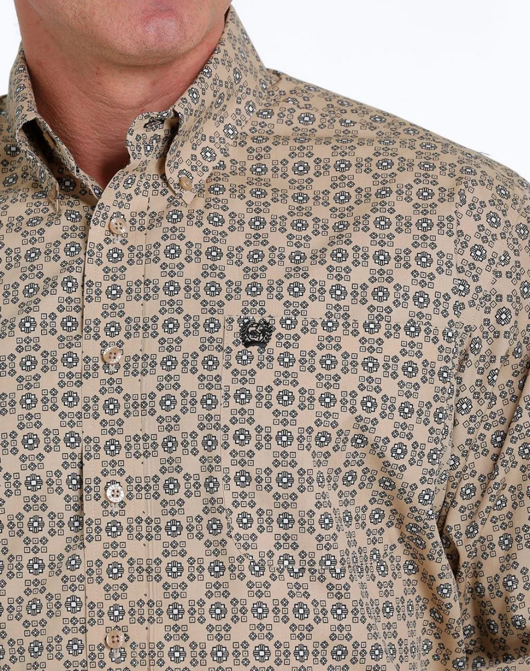 Men's Cinch Khaki Geo Print Shirt Long Sleeve