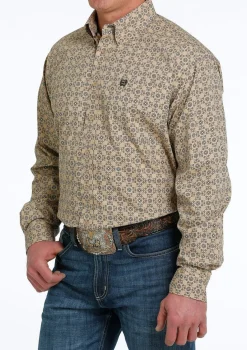 Men's Cinch Khaki Geo Print Shirt Long Sleeve