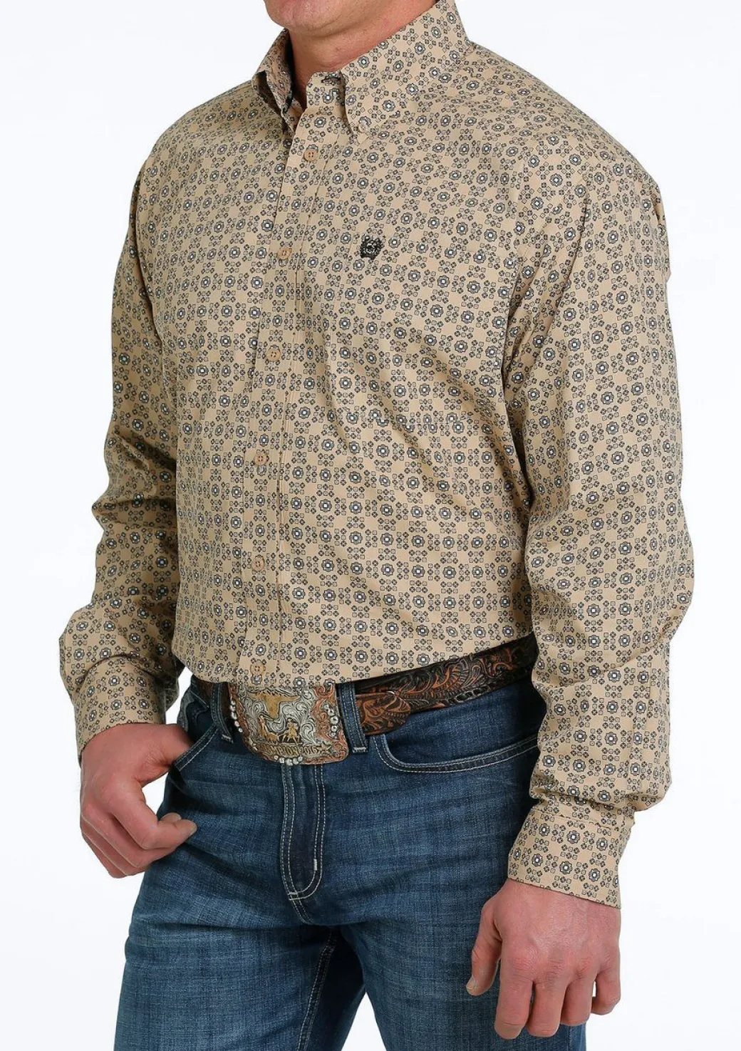 Men's Cinch Khaki Geo Print Shirt Long Sleeve