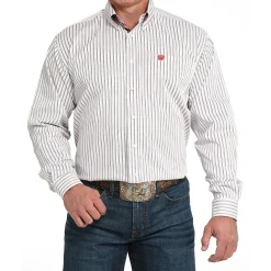 Men's Cinch Tencel White Stripe LS Shirt