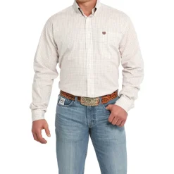 Men's Cinch White Plaid Button Down Shirt