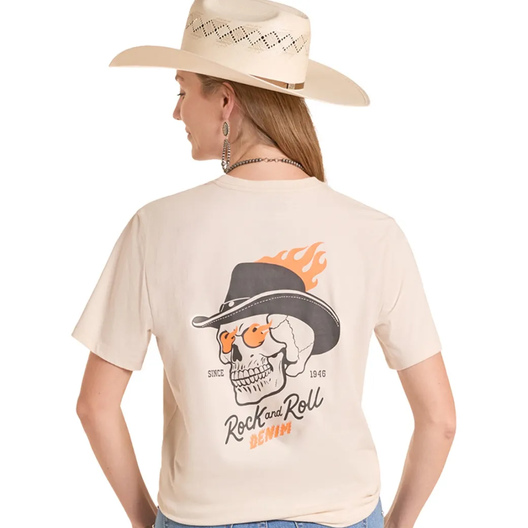 Men's Rock & Roll Denim Cowboy Skull Graphic Tee