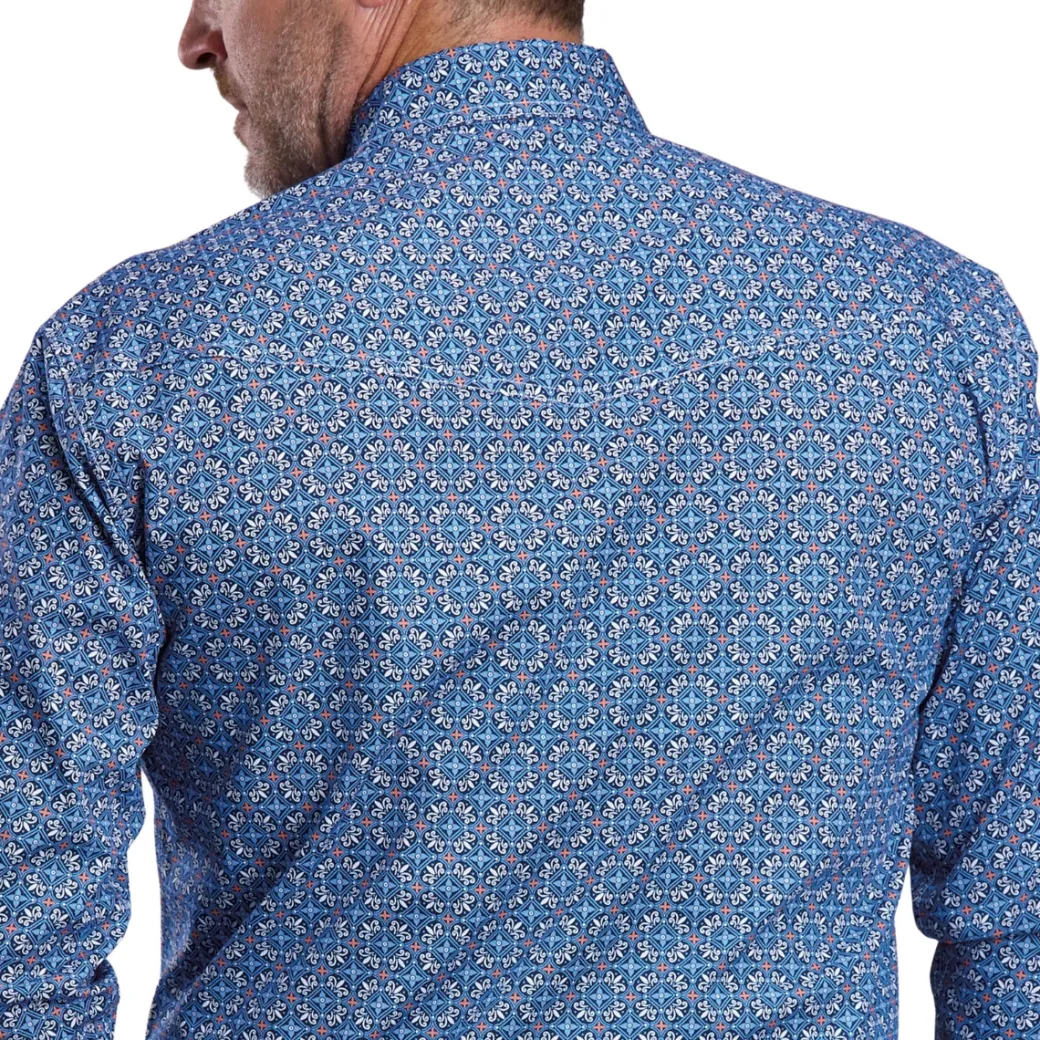 Men's Roper Blue Tile Print LS Snap Shirt