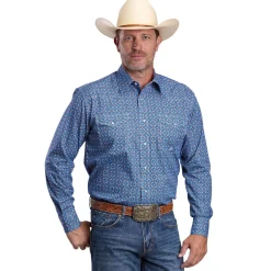 Men's Roper Blue Tile Print LS Snap Shirt