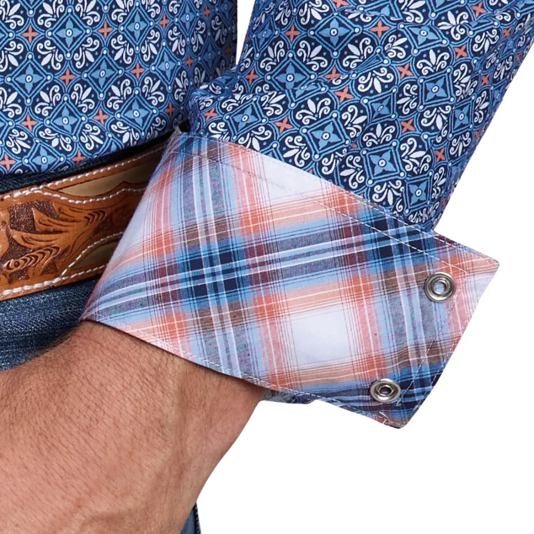 Men's Roper Blue Tile Print LS Snap Shirt