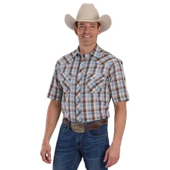 Men's Roper Brown Plaid SS Snap Shirt