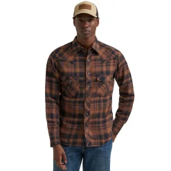 Men's Wrangler Retro Brown Plaid Flannel Shirt