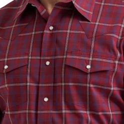 Men's Wrangler Wrinkle Resist Burgundy Plaid Shirt