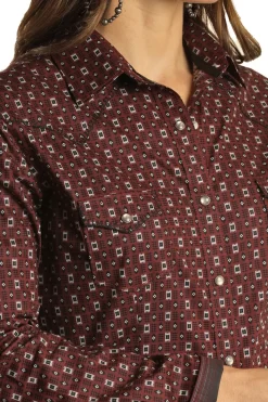 Panhandle Aztec Print Burgundy Snap Shirt