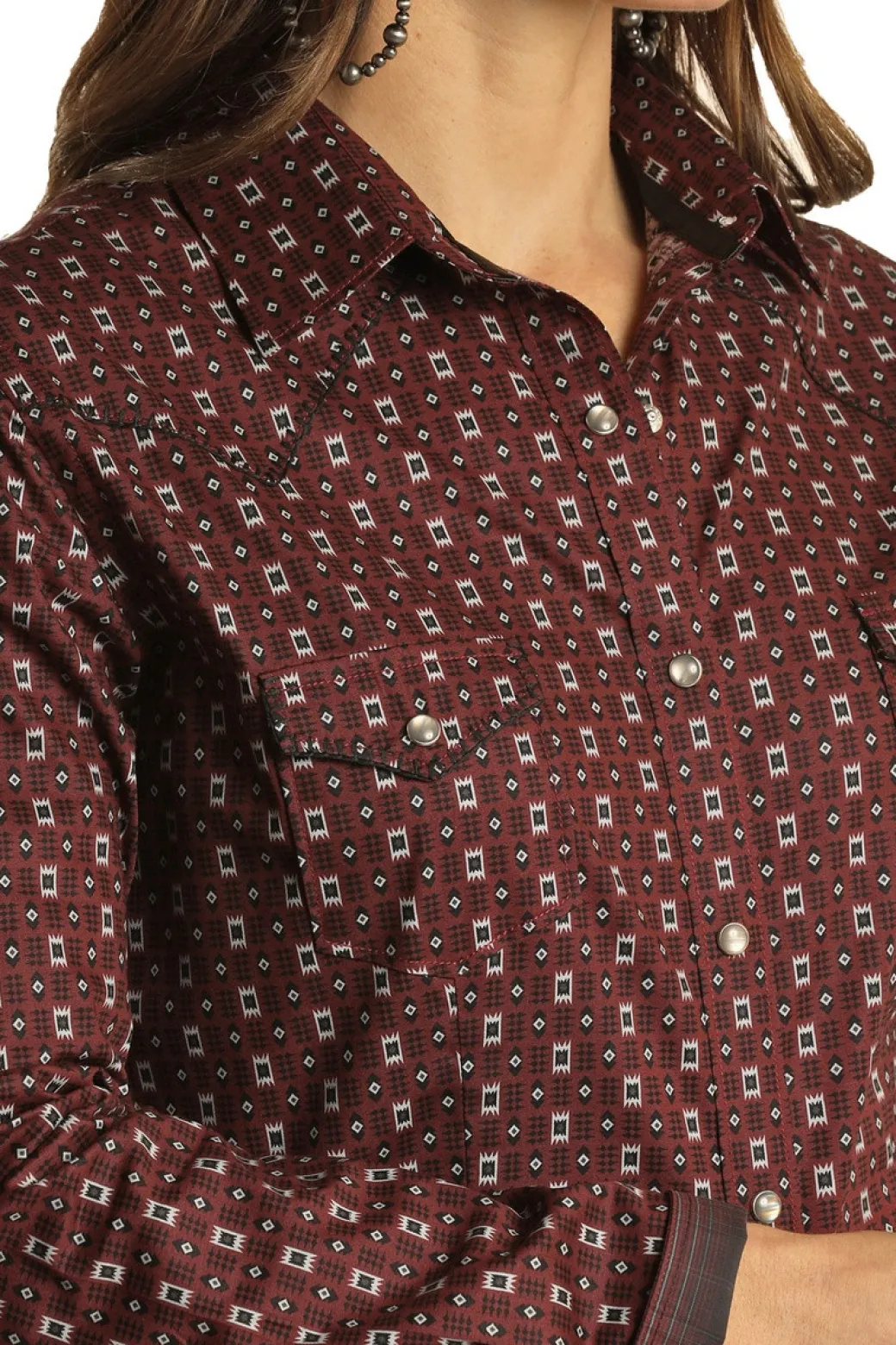 Panhandle Aztec Print Burgundy Snap Shirt