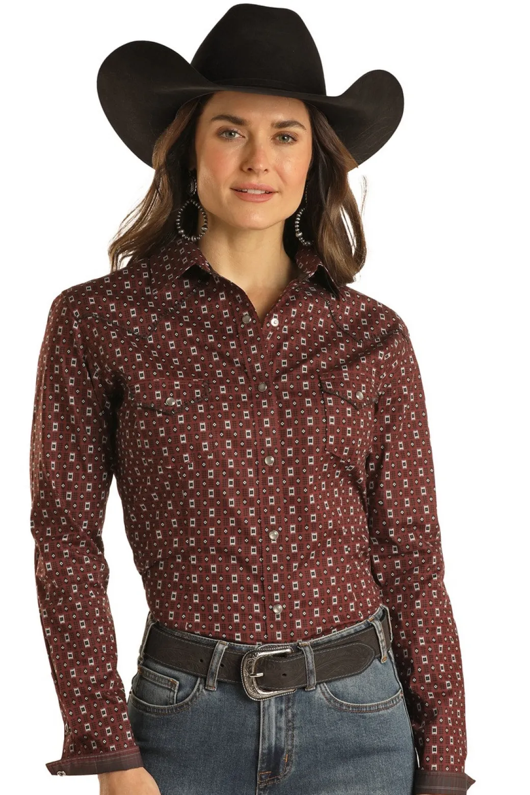 Panhandle Aztec Print Burgundy Snap Shirt