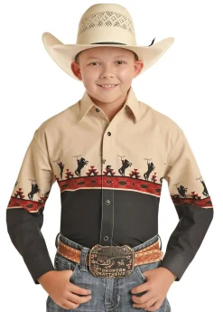 Panhandle Boys Border Print Snap Shirt