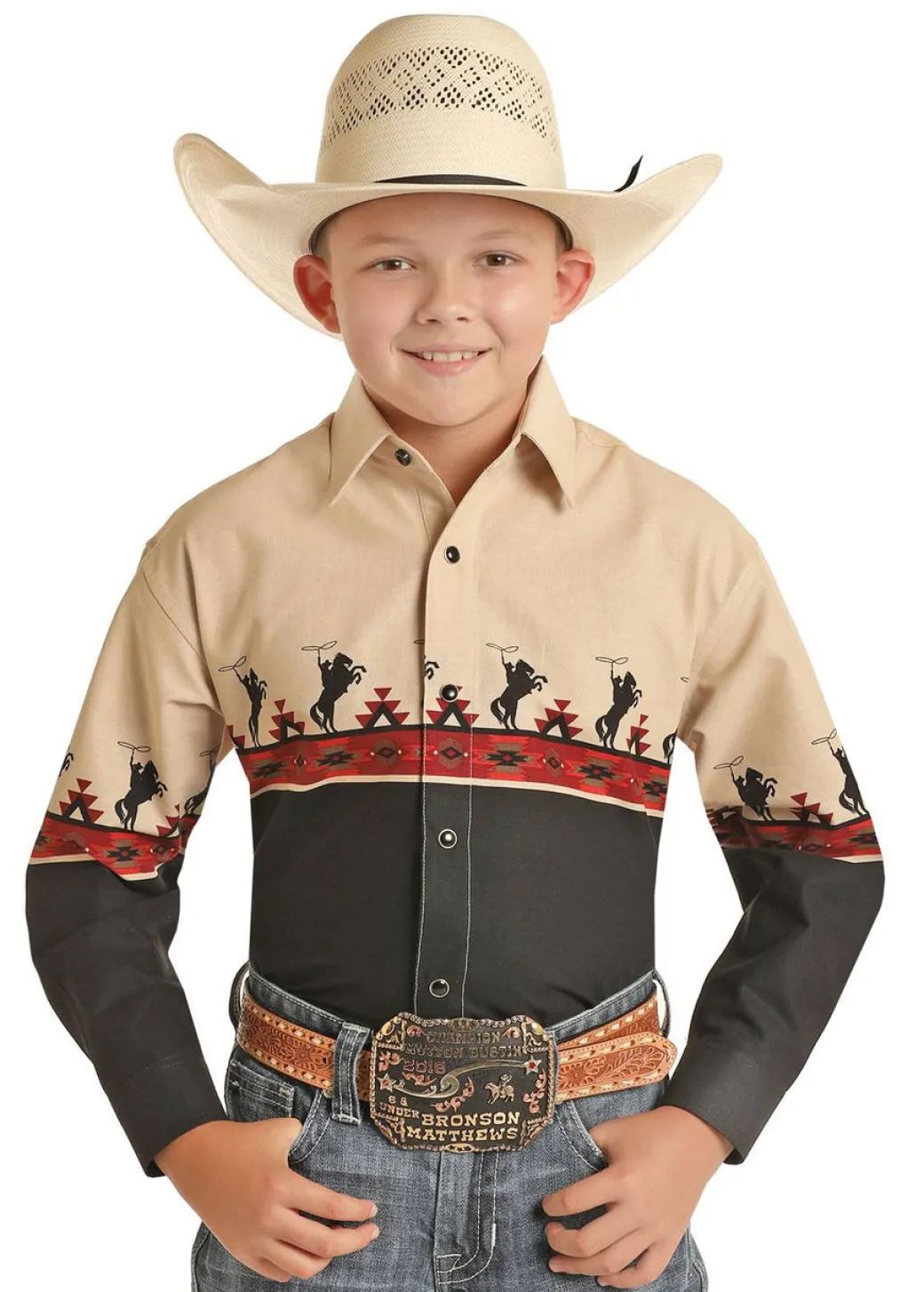 Panhandle Boys Border Print Snap Shirt