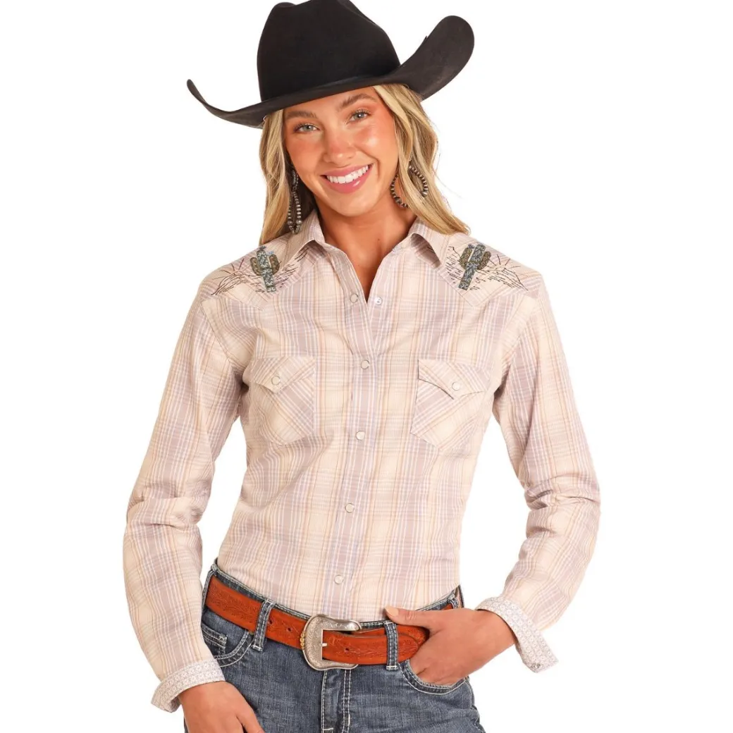 Panhandle Cactus Yoke Plaid Snap Shirt
