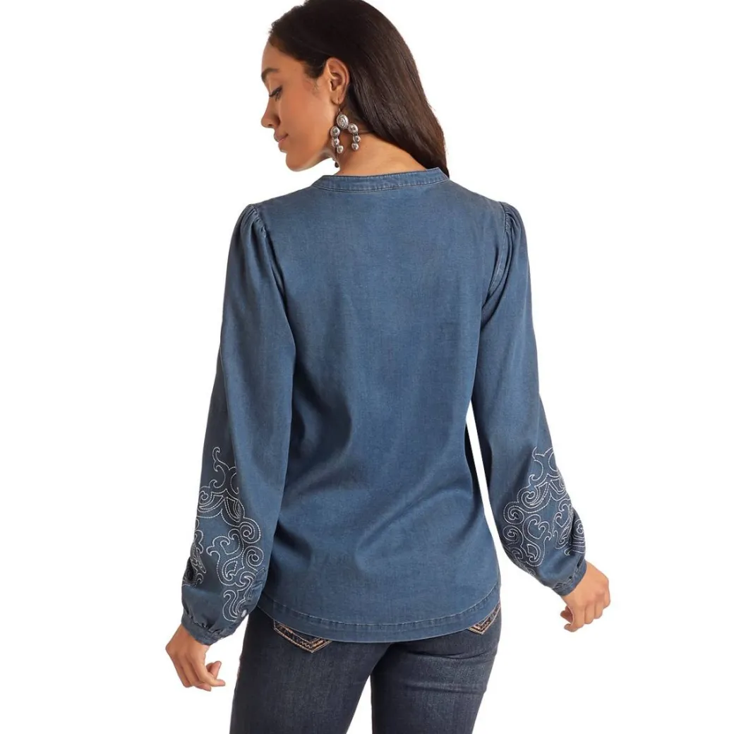 Panhandle Embroidered Chambray Blouse