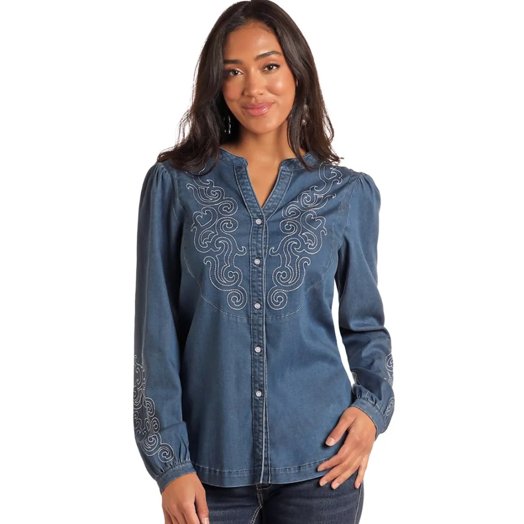 Panhandle Embroidered Chambray Blouse