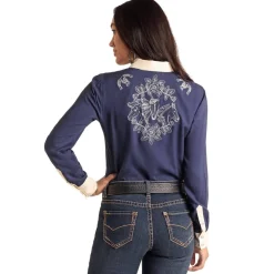 Panhandle Retro Embroidery Navy Snap Shirt