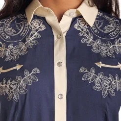 Panhandle Retro Embroidery Navy Snap Shirt