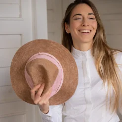 Pénélope Beige & Pink Raffia Hat