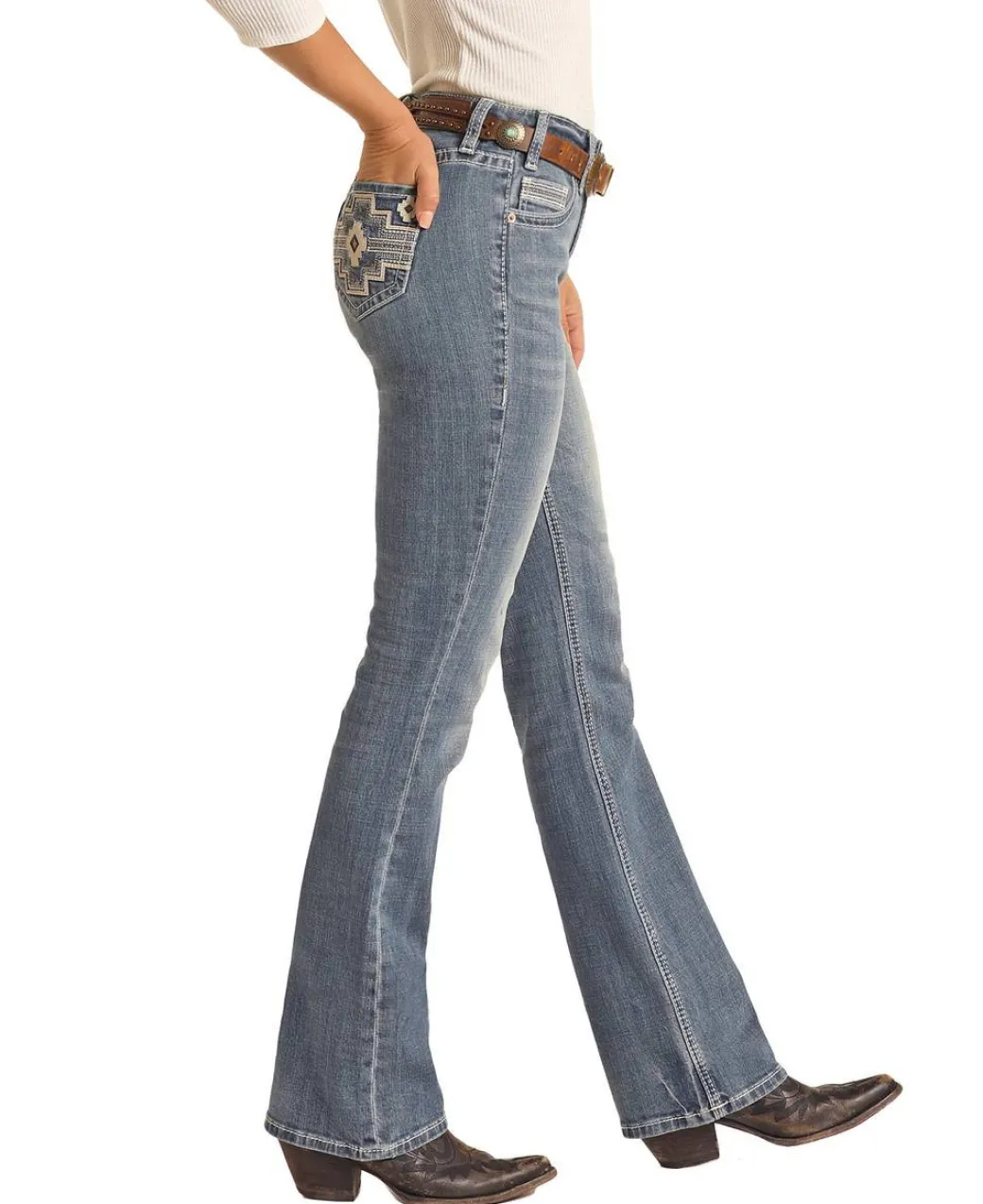 Rock & Roll Denim Aztec Embroidered Jeans