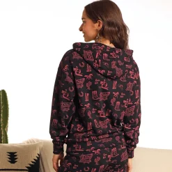 Rock & Roll Denim Cowgirl Print Hoodie