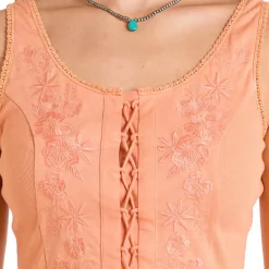 Rock & Roll Denim Embroidered Lace Up Tank