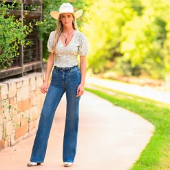 Rock & Roll Denim Floral Smocked Peplum Top