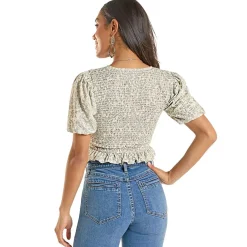 Rock & Roll Denim Floral Smocked Peplum Top