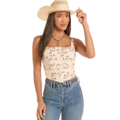 Rock & Roll Denim Horse Print Tank Top