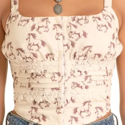 Rock & Roll Denim Horse Print Tank Top