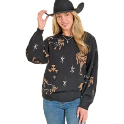 Rock & Roll Denim Lurex Western Sweater