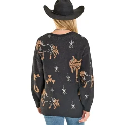 Rock & Roll Denim Lurex Western Sweater
