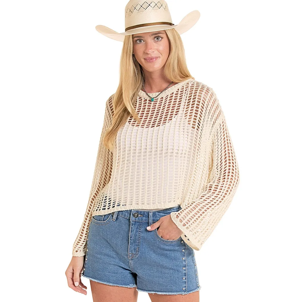 Rock & Roll Denim Open Weave Sweater
