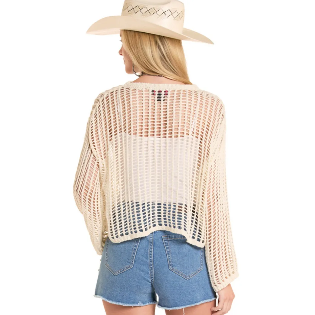 Rock & Roll Denim Open Weave Sweater