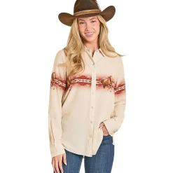 Rock & Roll Denim Oversized Border Print Shirt