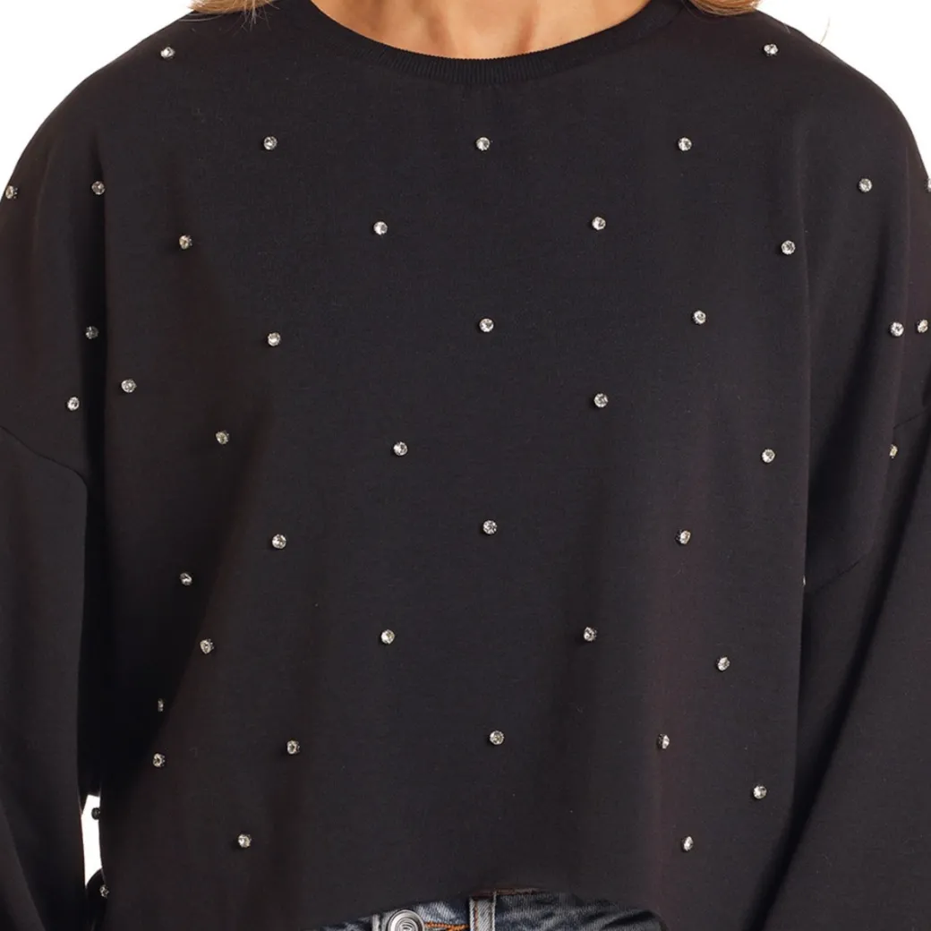 Rock & Roll Denim Rhinestone Pullover