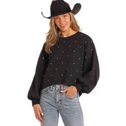 Rock & Roll Denim Rhinestone Pullover