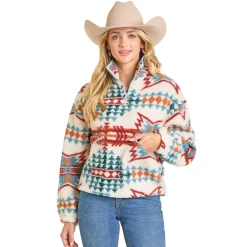 Rock & Roll Denim Sherpa Aztec Print 1/4 Zip