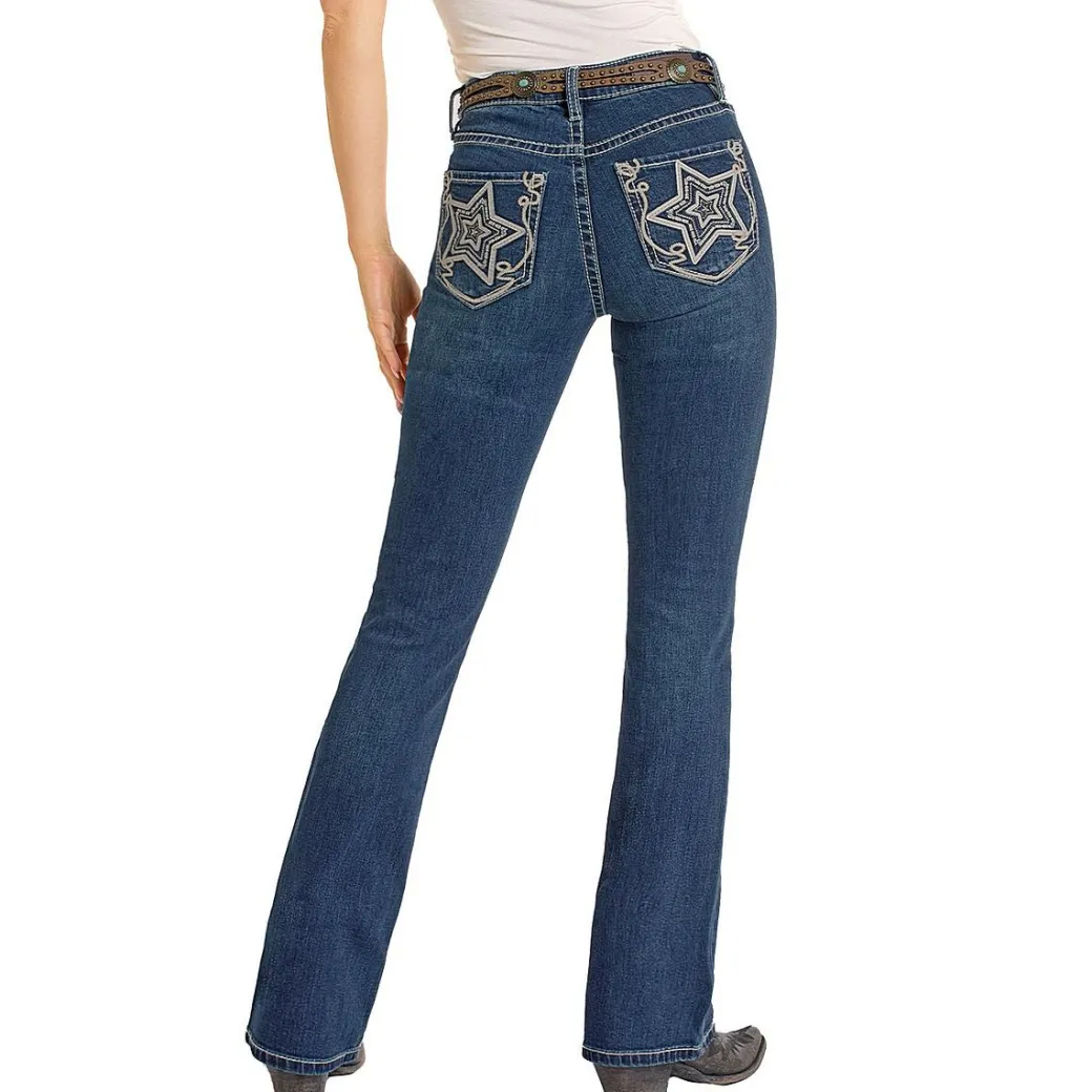 Rock & Roll Denim Star Embroidered Jeans