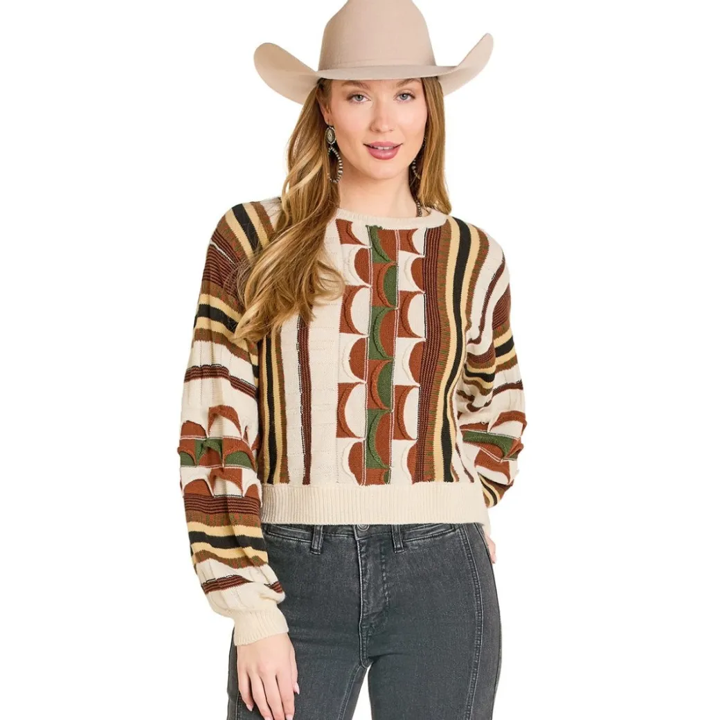 Rock & Roll Denim Western Textured Sweater