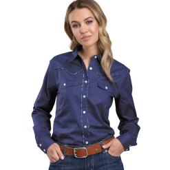 Roper Aztec Piping Solid Blue LS Shirt