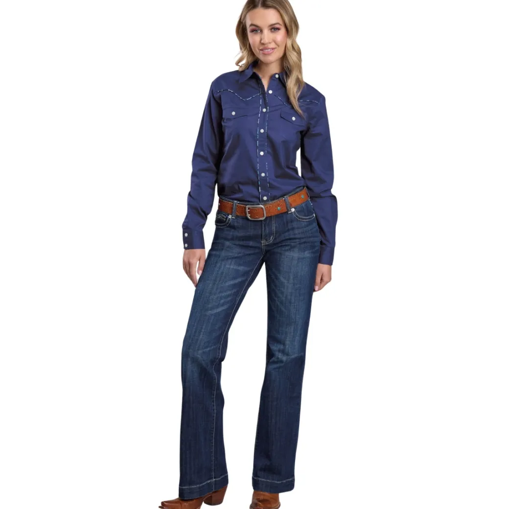 Roper Aztec Piping Solid Blue LS Shirt