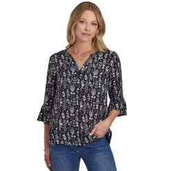 Roper Black Floral Rayon Blouse